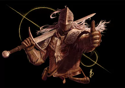 HD PC desktop wallpaper of the Tarnished warrior from Elden Ring, showcasing intricate armor and a dynamic pose with sword in hand.