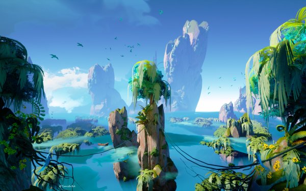 Fantasy Landscape Lake Island HD Wallpaper | Background Image