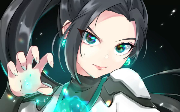 HD PC desktop wallpaper featuring Sage from the video game Valorant, showcasing her in a dynamic pose with glowing teal energy effects.