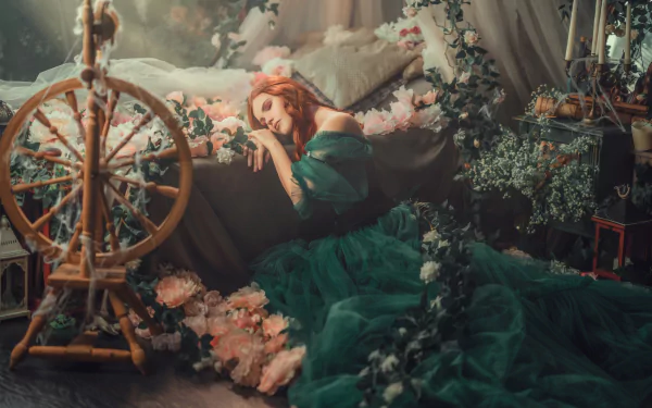 redhead green dress woman mood HD Desktop Wallpaper | Background Image