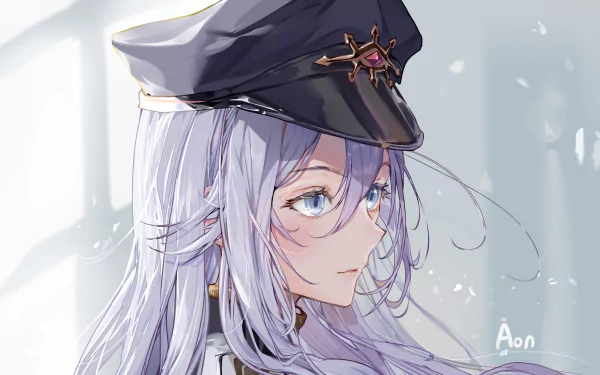 HD anime-style desktop wallpaper featuring Vladilena Milizé from Eighty Six, showcasing her with silver hair and a black military cap against a soft background.