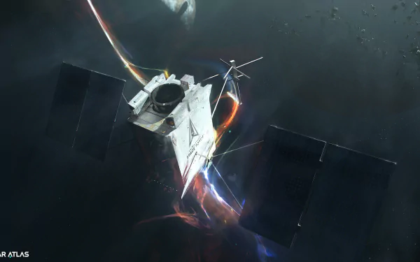 HD wallpaper of a Star Atlas spaceship in dynamic space scene for desktop background.