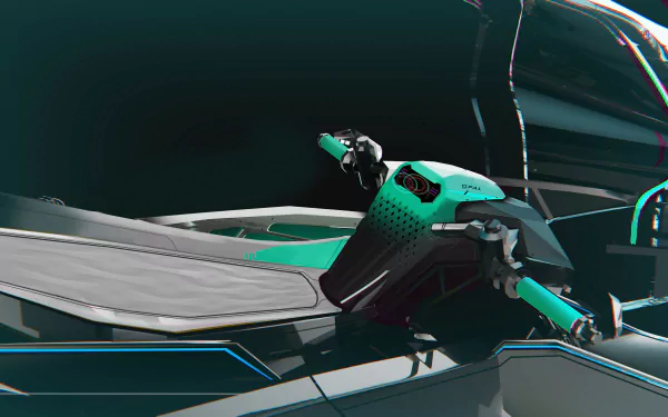 HD desktop wallpaper featuring a futuristic spacecraft from Star Atlas video game, with sleek design and teal accents on a digital background.