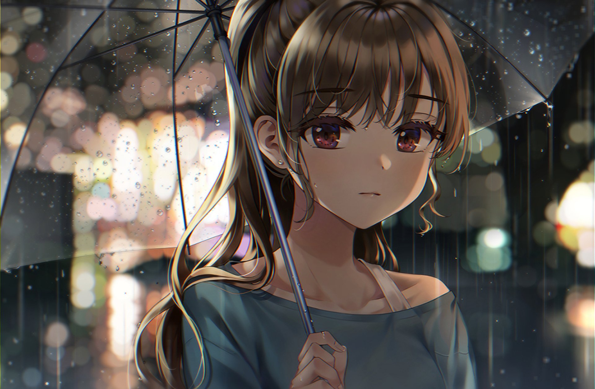 Download Night Umbrella Rain Anime Girl Anime Girl HD Wallpaper