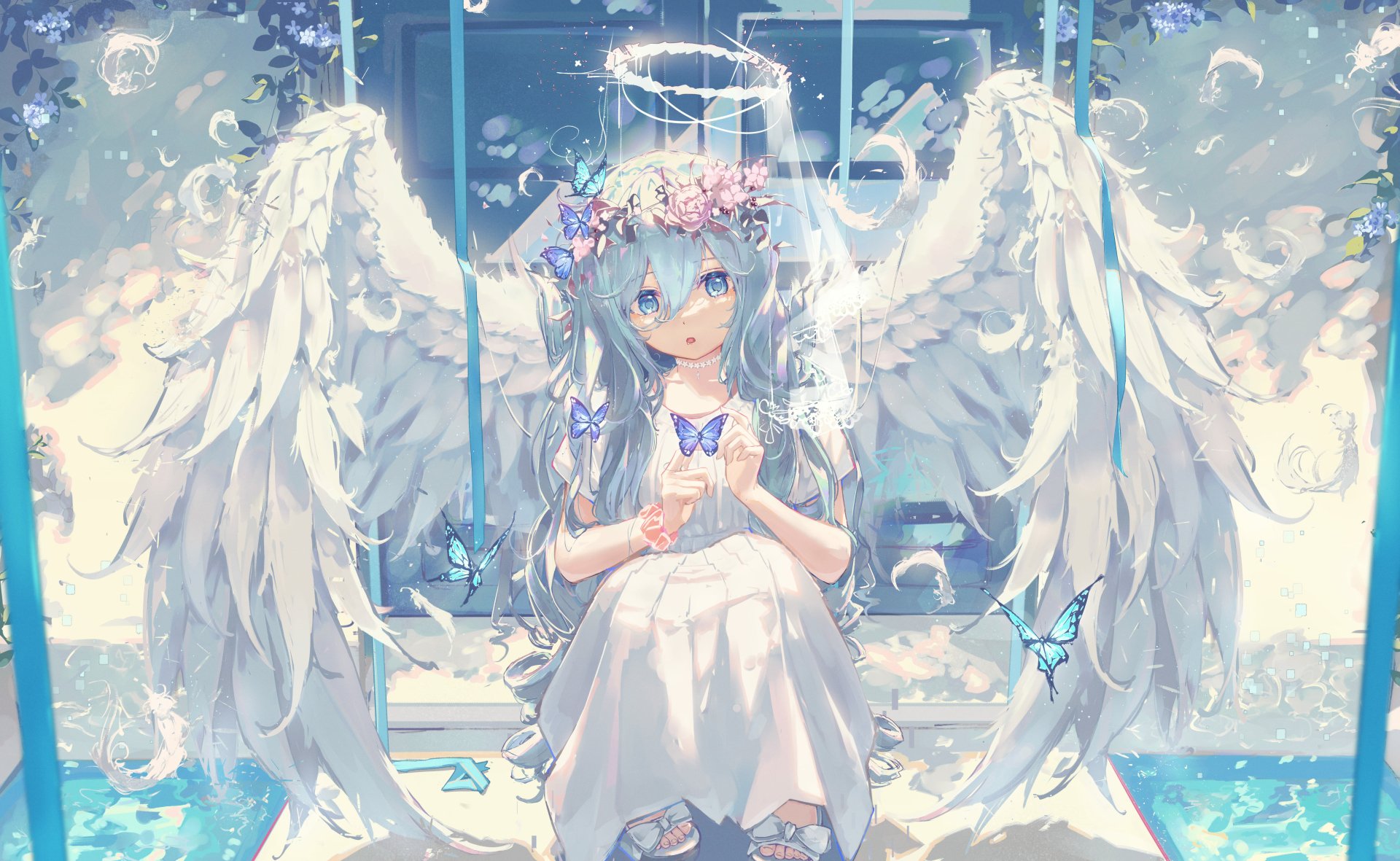 4K Anime Angel: Ethereal Wings and Heavenly Glow Wallpaper, image size:1920x1181