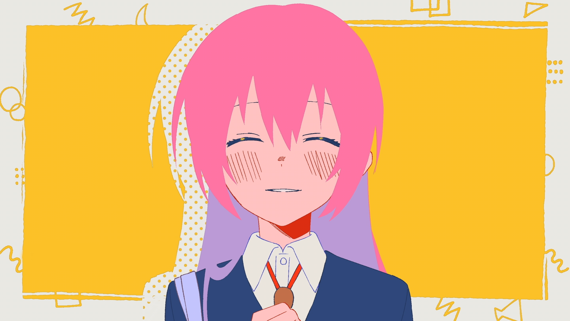HD PC desktop wallpaper featuring Micchon Shikimori from the anime Shikimori's Not Just a Cutie, showcasing her with pink hair and a cheerful expression.