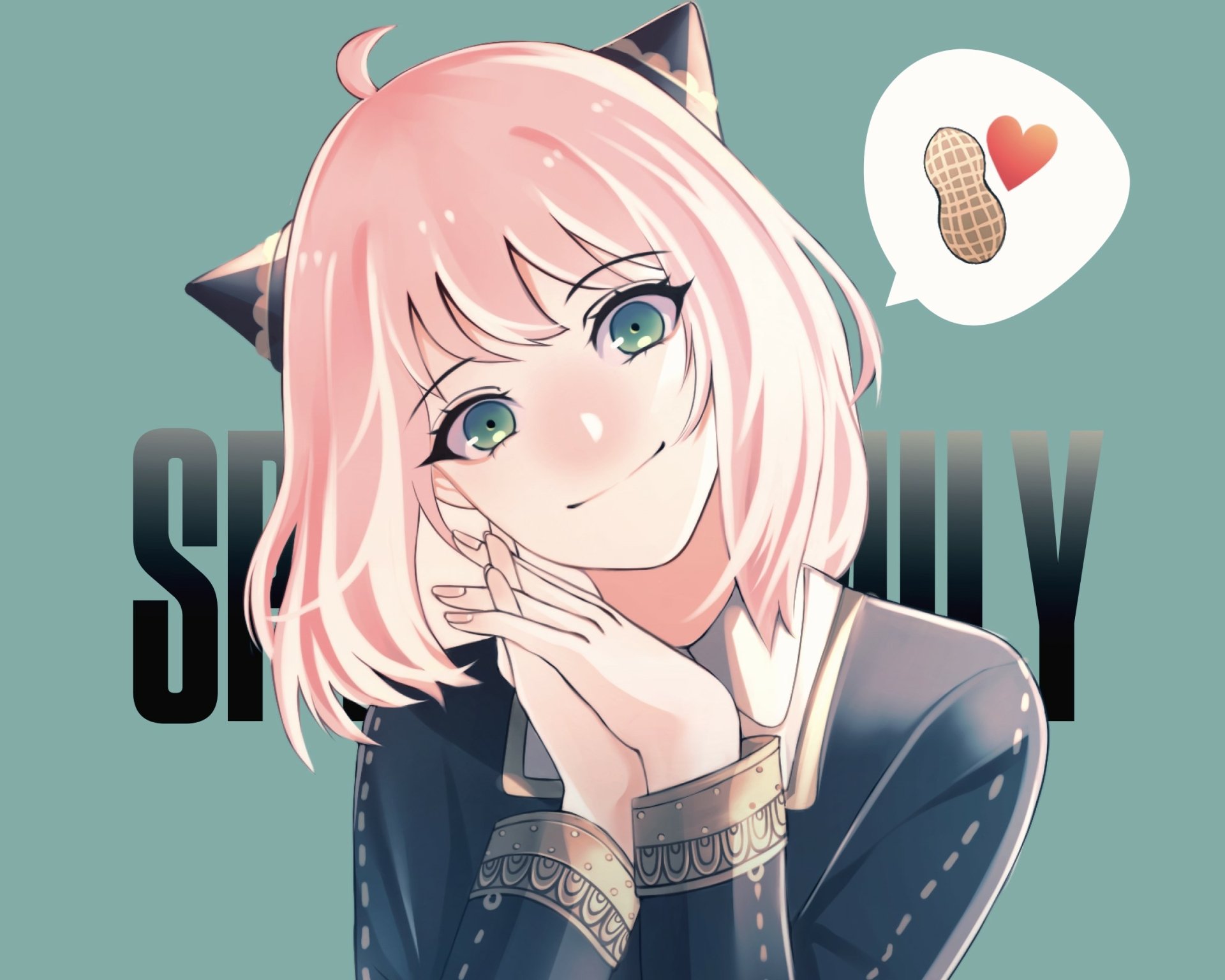 Anya Forger from Spy x Family smiles playfully, showcasing her signature pink hair and expressive eyes against a colorful background, making this an engaging anime desktop wallpaper.