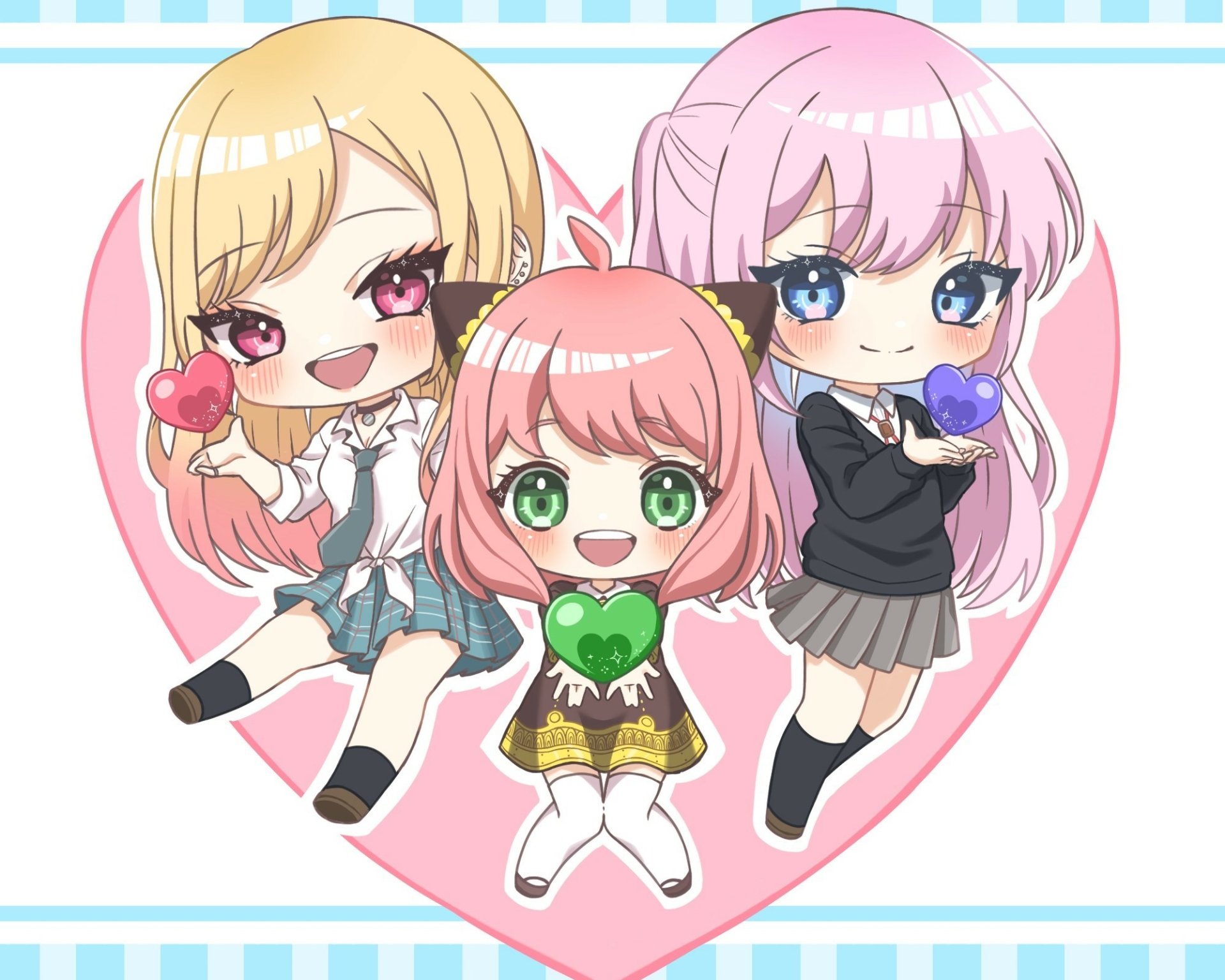 Download Chibi Micchon Shikimori Anya Forger Marin Kitagawa Anime Crossover HD Wallpaper by Sui