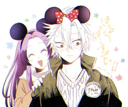 HD anime desktop wallpaper featuring Sanemi Shinazugawa and Kanae Kocho from Demon Slayer: Kimetsu no Yaiba with playful expressions and vibrant colors.