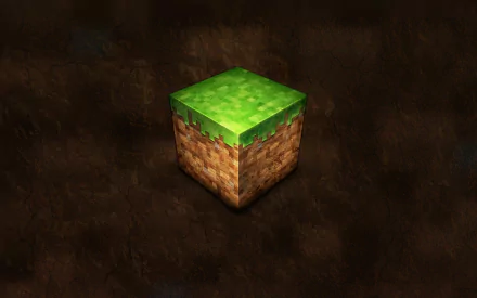 HD PC desktop wallpaper showing a Minecraft video game grass block floating against a dark textured background.