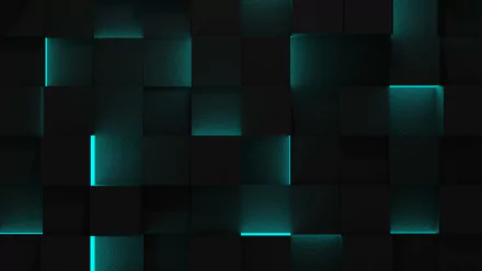 Artistic pattern 4K Ultra HD PC desktop wallpaper and background: dark 3D checkerboard of matte squares with teal glowing seams, subtle depth and texture.