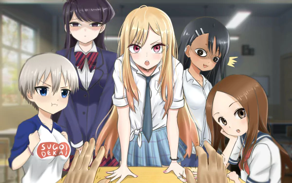 Hayase Nagatoro Marin Kitagawa Komi Shouko Hana Uzaki Takagi (Karakai Jouzu no Takagi-san) Anime crossover HD Desktop Wallpaper | Background Image