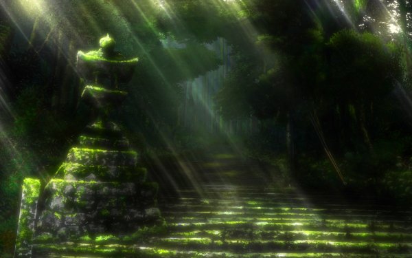 Anime Stairs Forest HD Wallpaper | Background Image