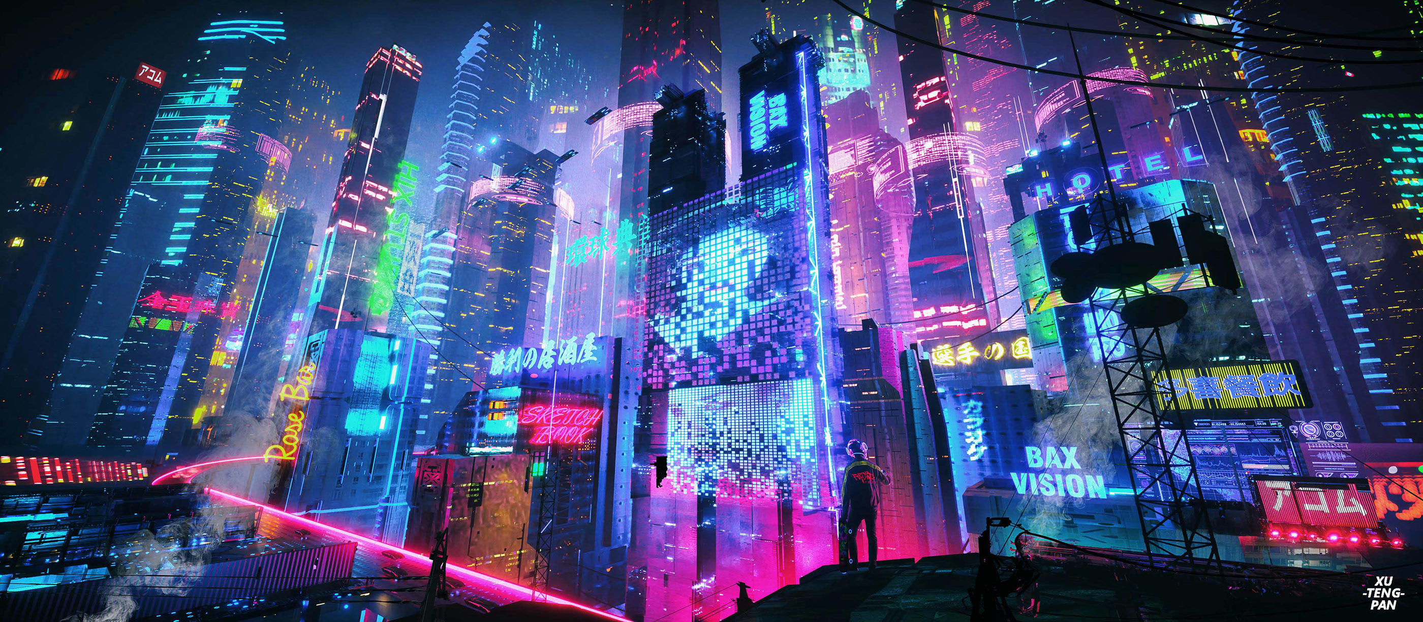 Admiring neons in futuristic city by XuTeng Pan