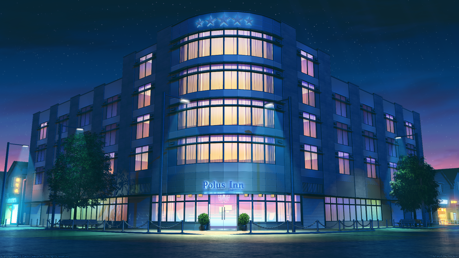 Download Night Anime Building Anime Night HD Wallpaper | 1920x1080 ...