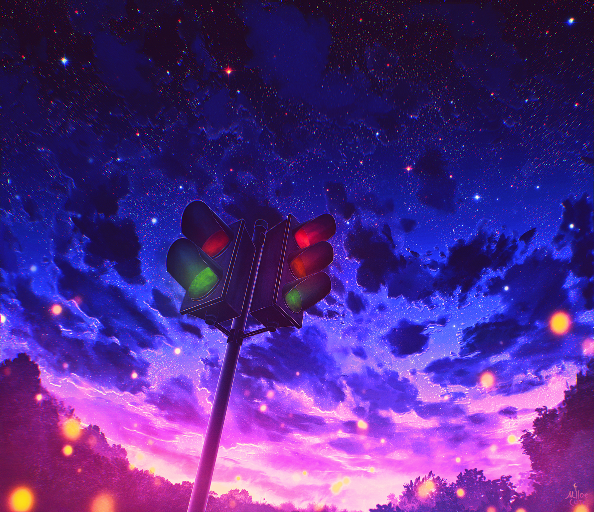 Download Starry Sky Night Traffic Light Anime Sky Anime Night Sky Anime HD Wallpaper