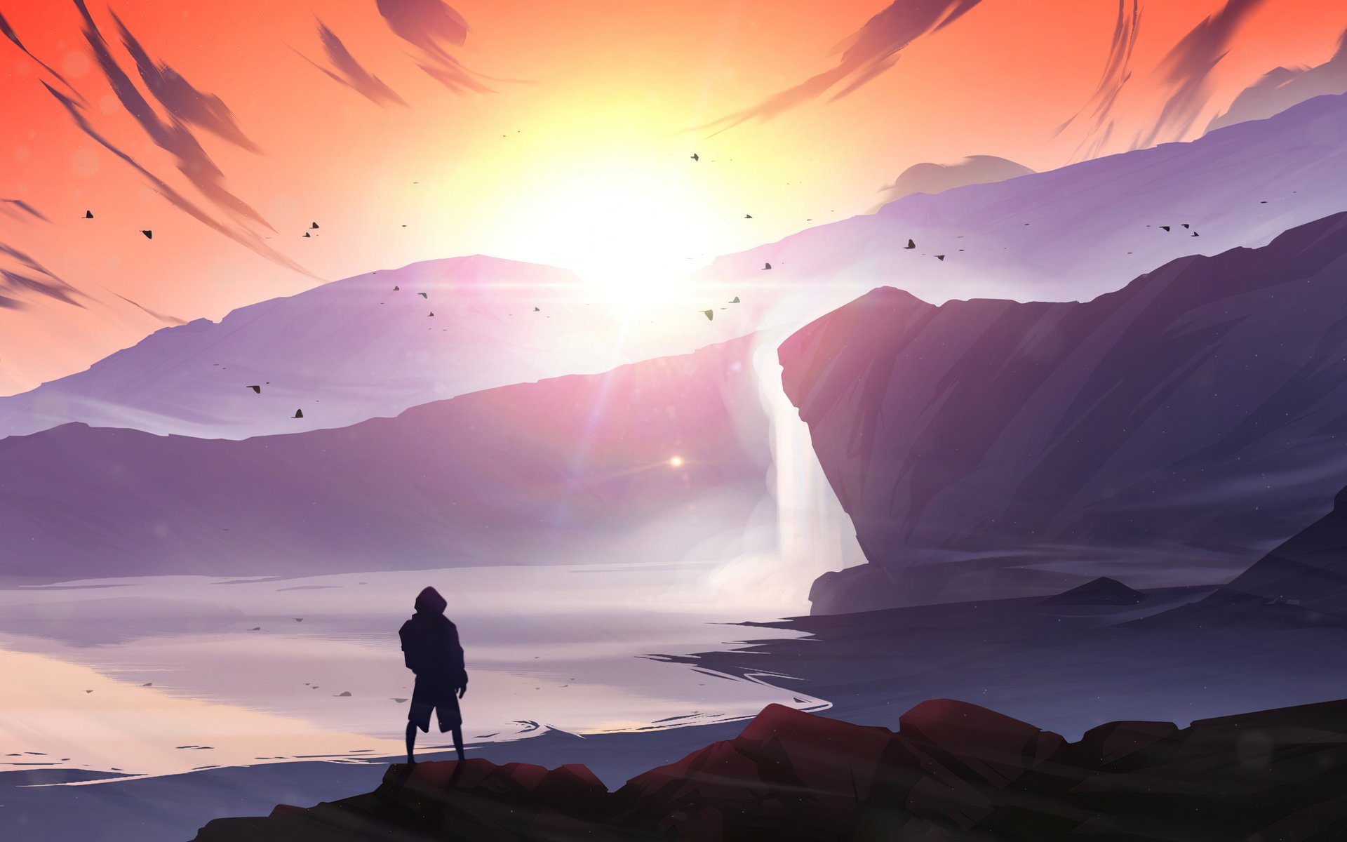 Download Sunset Artistic Waterfall HD Wallpaper by ethemos