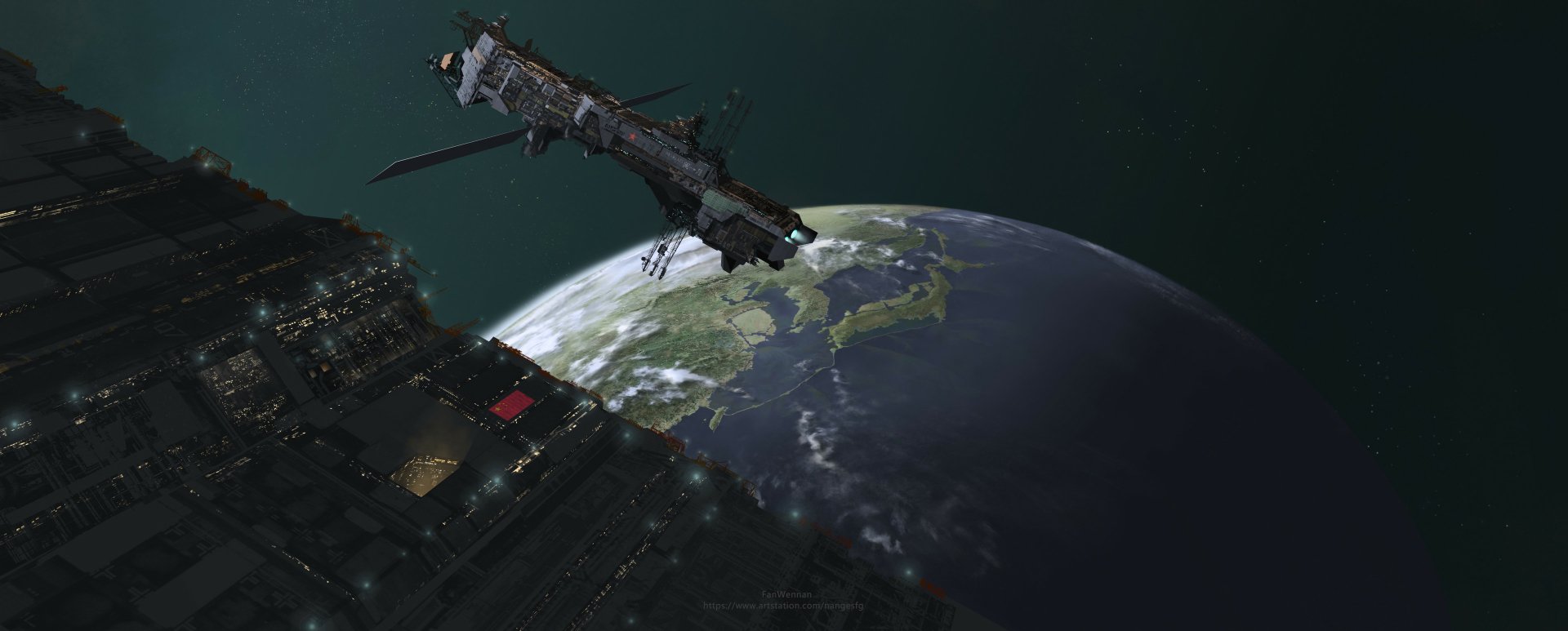 Download Sci Fi Spaceship HD Wallpaper by Fan Wennan | 3840x1546 ...