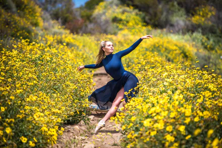 outdoor yellow flower woman dancer HD Desktop Wallpaper | Background Image