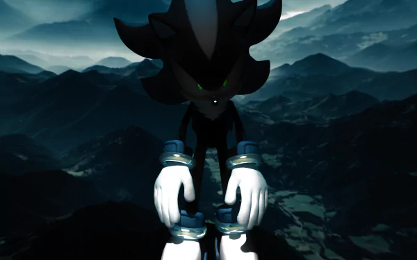 Mephiles the Dark from Sonic the Hedgehog (2006) stands ominously against a dark, mountainous landscape in this 4K Ultra HD PC desktop wallpaper.
