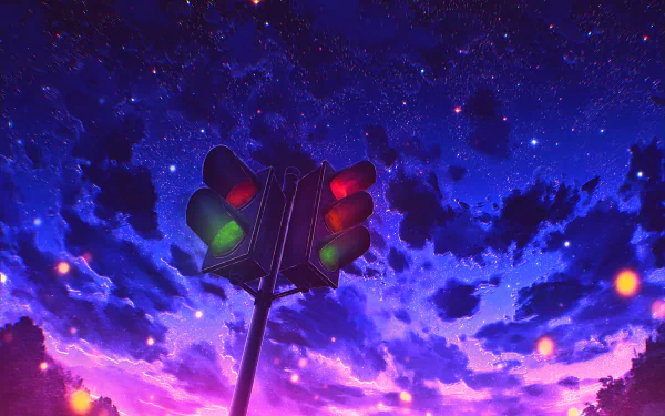 starry sky night traffic light Anime sky anime night Sky Anime HD Desktop Wallpaper | Background Image