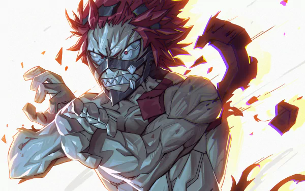 HD PC desktop wallpaper of Eijiro Kirishima from the anime My Hero Academia, showcasing his hardened, rock-like form with dynamic lighting and intense expression.