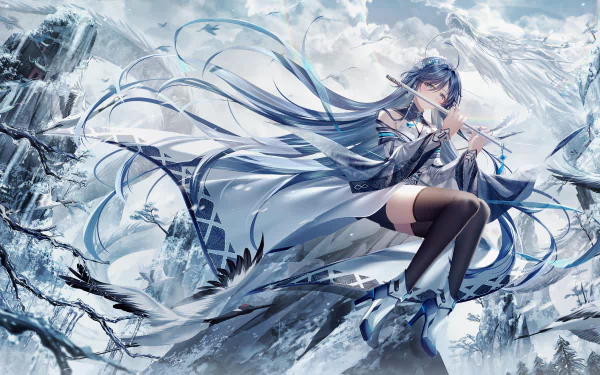 flute blue hair Anime girl anime girl HD Desktop Wallpaper | Background Image