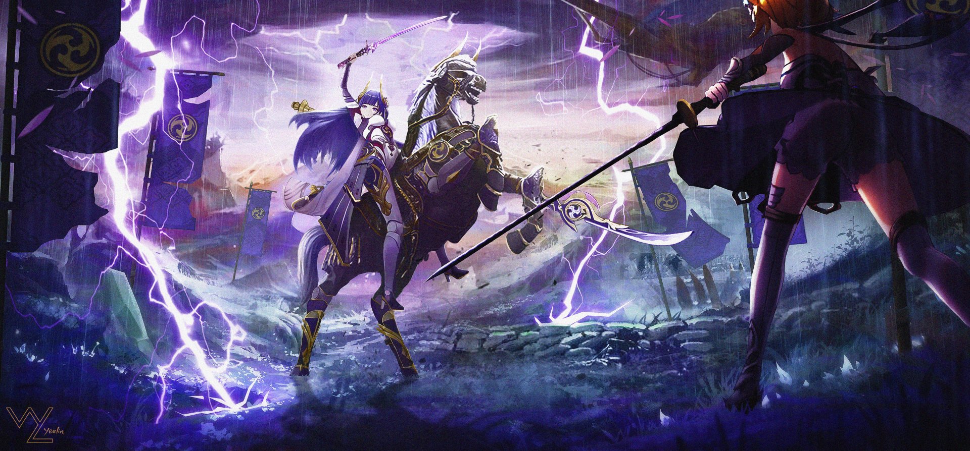 Download Lumine (Genshin Impact) Baal Raiden Shogun (Genshin Impact) Video Game Genshin Impact 4k Ultra HD Wallpaper by YEELIN