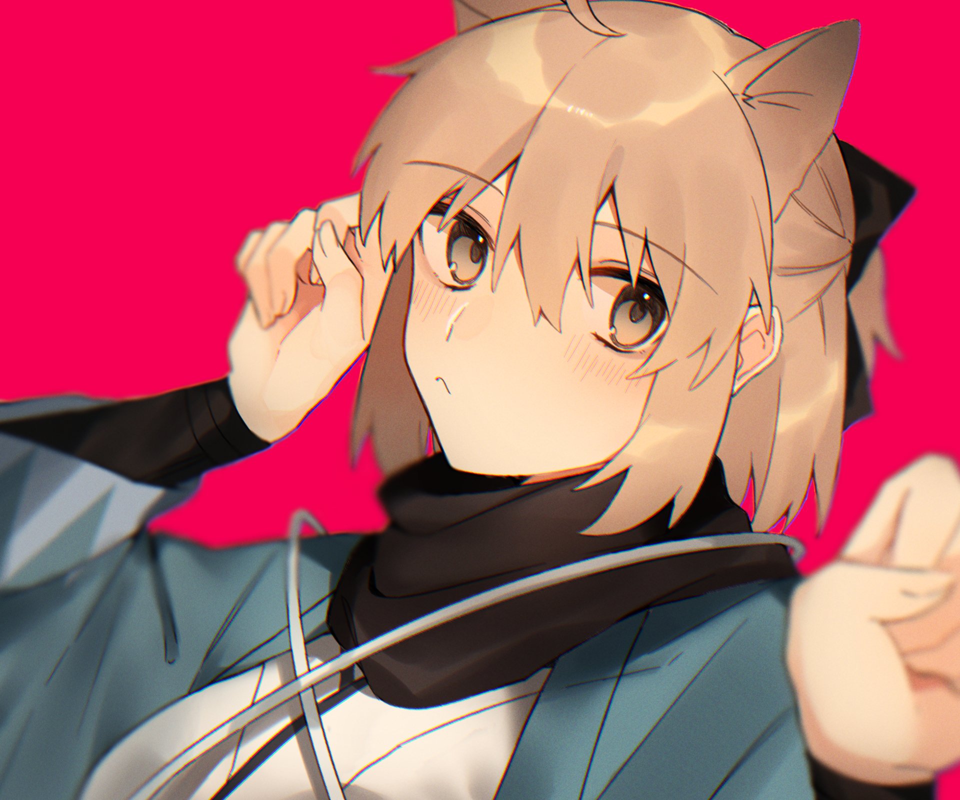 HD PC desktop wallpaper featuring Sakura Saber from the anime Fate/Grand Order with a vibrant pink background.