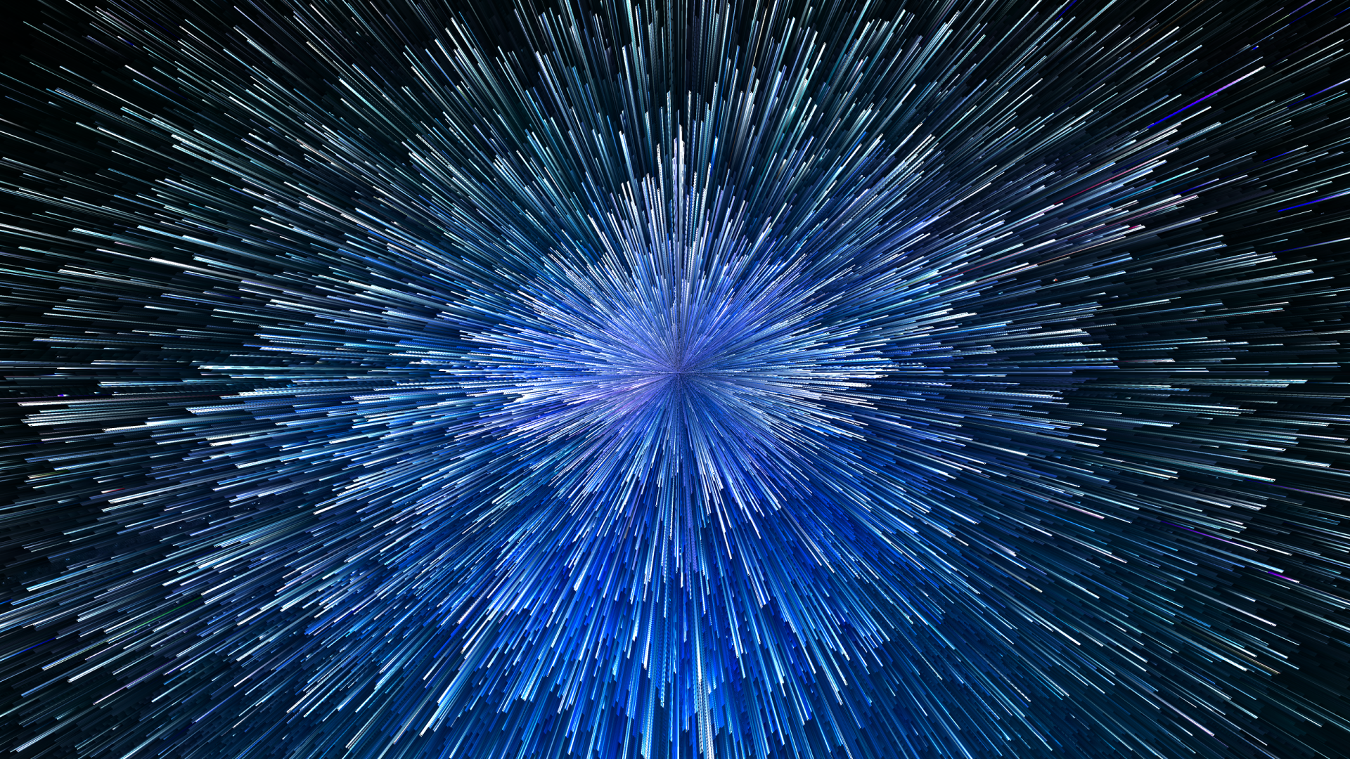 Abstract explosion of blue and purple streaks radiating from the center, creating a dynamic, high-definition PC desktop wallpaper background.
