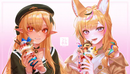 hololive Shiranui Flare Omaru Polka Anime Virtual Youtuber HD Desktop Wallpaper | Background Image