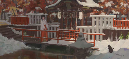 cat shrine maiden Anime girl anime girl anime cat HD Desktop Wallpaper | Background Image