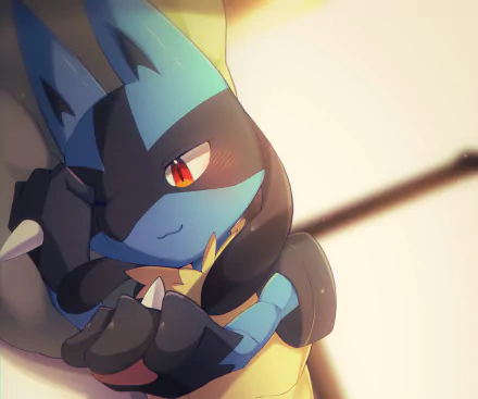 HD PC desktop wallpaper featuring Lucario from the Pokémon video game series, showcasing the character in a close-up with a soft, light background.