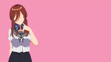 Minimalist 4K Ultra HD anime wallpaper featuring Miku Nakano from The Quintessential Quintuplets against a solid pink background, designed as a PC desktop background.