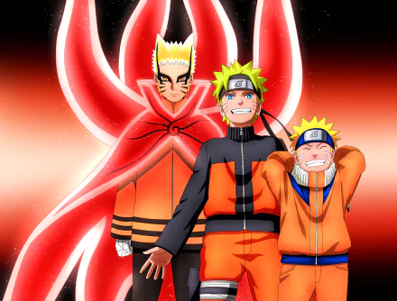 HD PC wallpaper featuring Naruto Uzumaki in Baryon Mode alongside his younger self, showcasing dynamic anime art from the Naruto series.