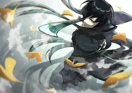 4K Ultra HD desktop wallpaper of Muichiro Tokito from the anime Demon Slayer: Kimetsu no Yaiba, featuring dynamic motion and falling yellow leaves.