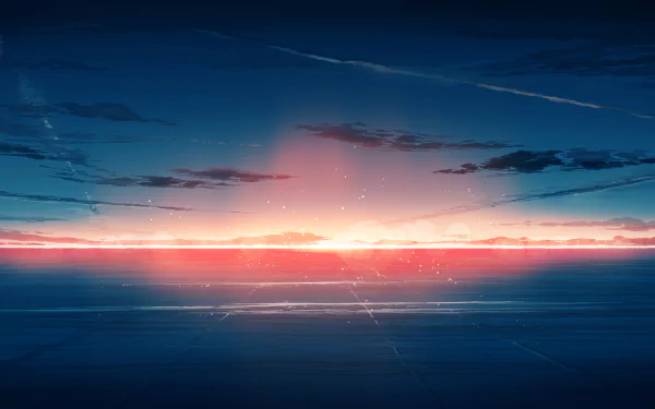 4K Ultra HD anime landscape featuring a serene ocean at sunset with vibrant colors and a dramatic sky, designed as a PC desktop wallpaper and background.