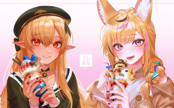 hololive Shiranui Flare Omaru Polka Anime Virtual Youtuber HD Desktop Wallpaper | Background Image