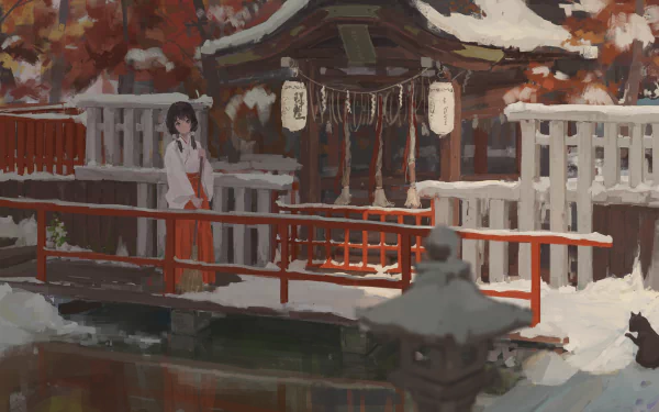 cat shrine maiden Anime girl anime girl anime cat HD Desktop Wallpaper | Background Image