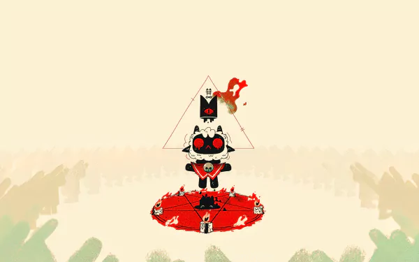 4K Ultra HD PC desktop wallpaper featuring a stylized, eerie character performing a ritual in the video game Cult of the Lamb.