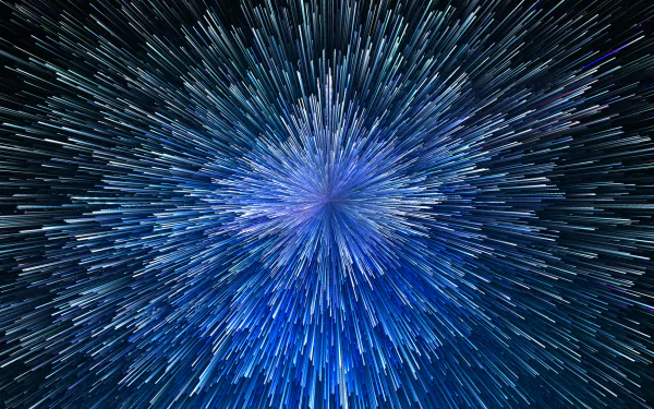 Abstract explosion of blue and purple streaks radiating from the center, creating a dynamic, high-definition PC desktop wallpaper background.