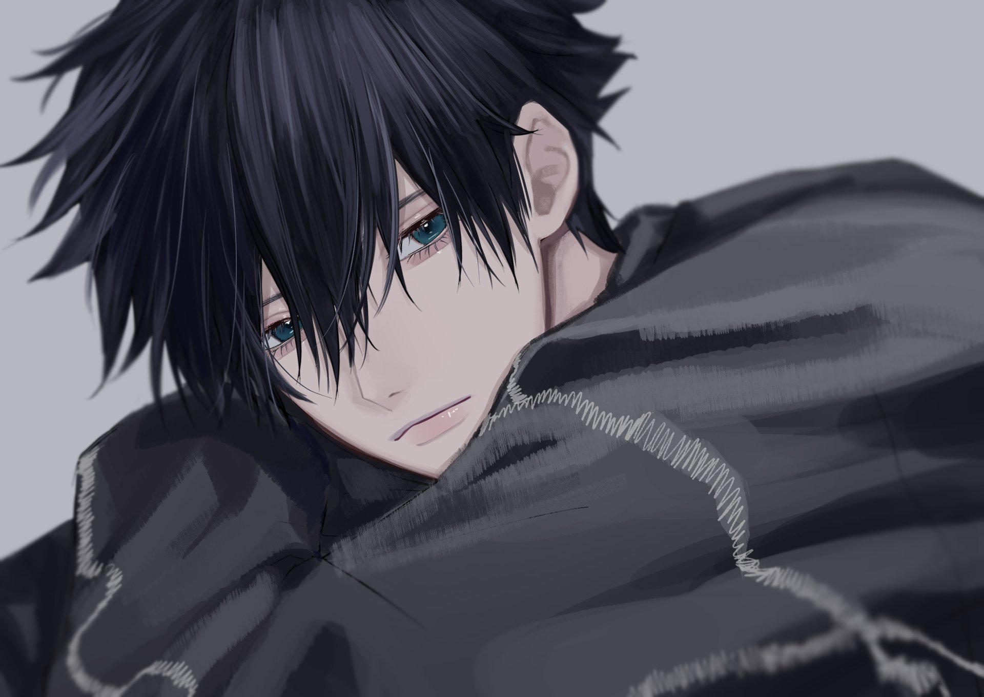 HD PC desktop wallpaper featuring Megumi Fushiguro from the anime Jujutsu Kaisen, with a close-up of his contemplative expression and dark attire.