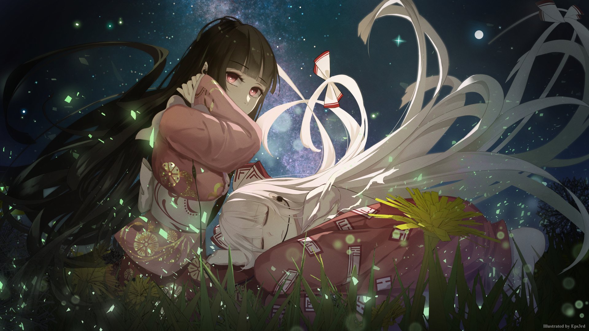 Download Kaguya Houraisan Fujiwara No Mokou Anime Touhou 4k Ultra HD Wallpaper