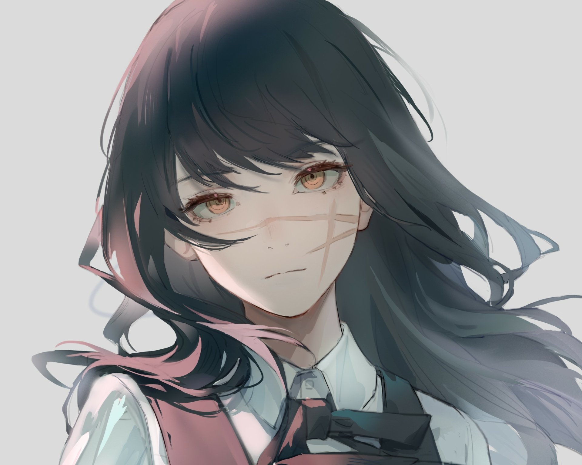 HD anime-style wallpaper of Asa Mitaka, the War Devil from Chainsaw Man, featuring her serene expression and flowing dark hair.