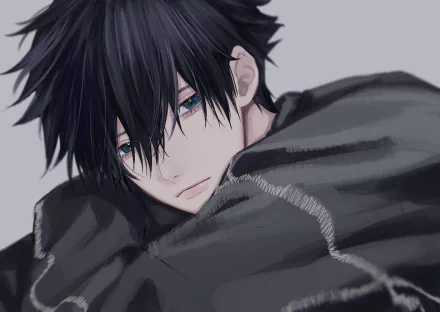 HD PC desktop wallpaper featuring Megumi Fushiguro from the anime Jujutsu Kaisen, with a close-up of his contemplative expression and dark attire.