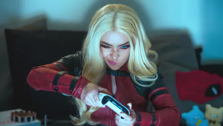  Lady Deadpool playing vide games by liquidverve