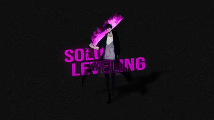HD anime desktop wallpaper featuring Sung Jin-Woo from Solo Leveling, highlighted with striking purple tones and dynamic lighting effects against a dark background.