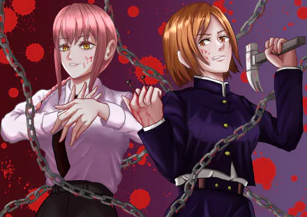 Nobara Kugisaki Makima (Chainsaw Man) Anime crossover HD Desktop Wallpaper | Background Image