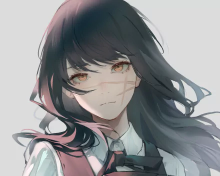 HD anime-style wallpaper of Asa Mitaka, the War Devil from Chainsaw Man, featuring her serene expression and flowing dark hair.