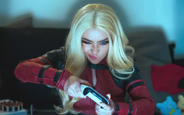  Lady Deadpool playing vide games by liquidverve
